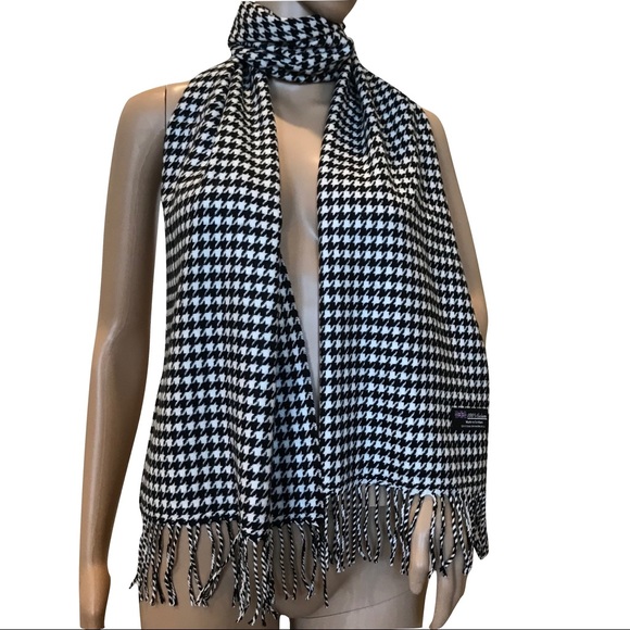 Accessories - 100% Cashmere Black & White Houndstooth Scarf